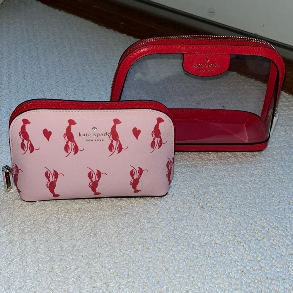 Kate Spade Cosmetic case set /2  Smaller lobster case & larger clear case  Red🦞